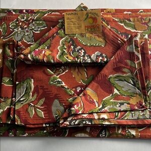 Mango Floral Dining Table Linens - Orange, Gray and Green